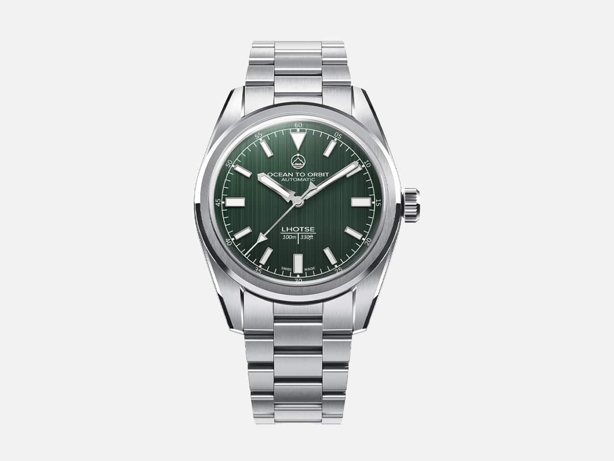 Lhotse Mission Green watch dial