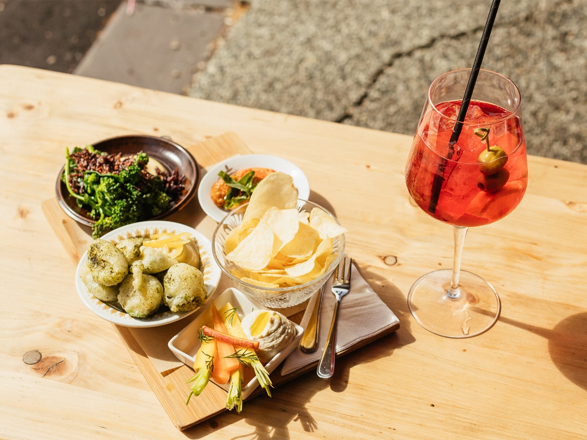 italian lunch on wooden table