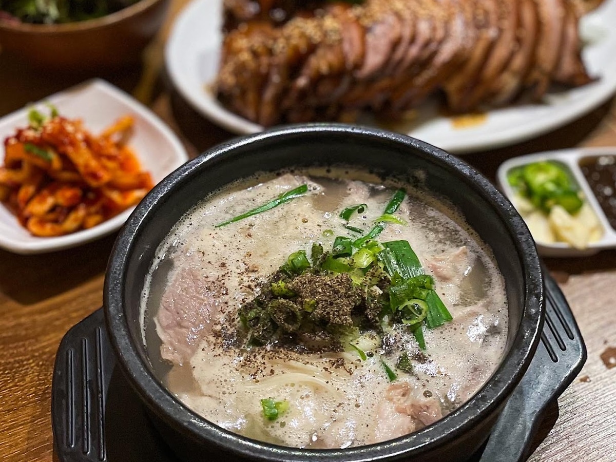 korean dishes set on a wooden table