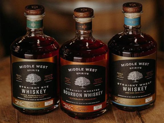 Three Middle west spirits whiskey bottles