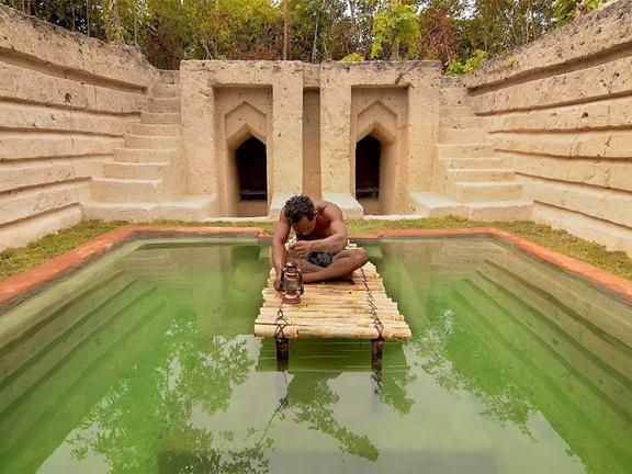 secret underground mansion with swimming pool