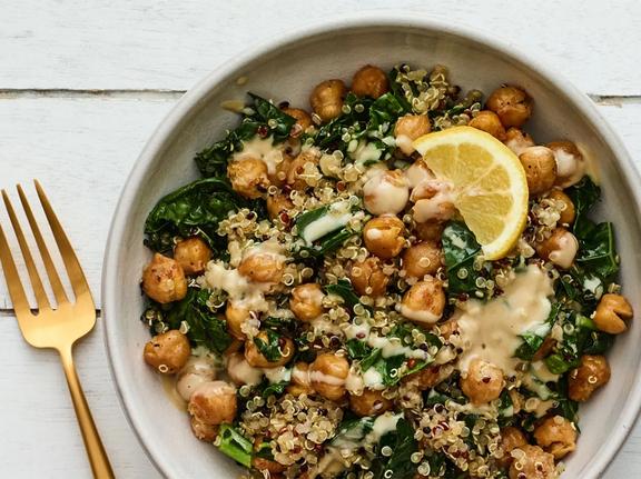 Quinoa bowl with gold fork