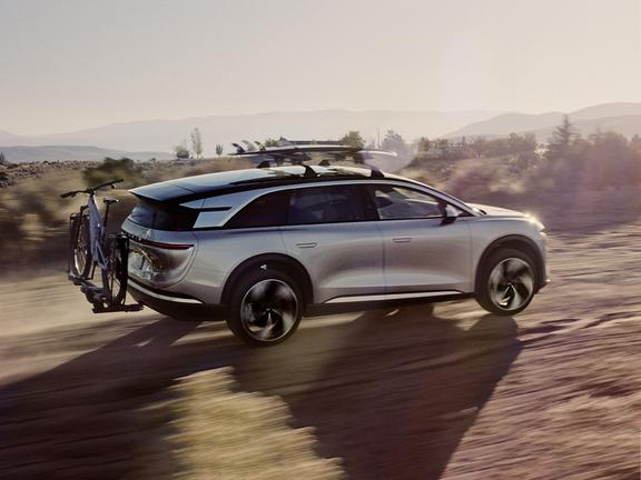 Lucid motors gravity from the back with bike rack