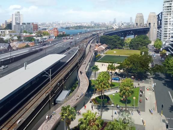 Artwork of the finalised Sydney Harbour Bridge cycleway design | Image: Transport for NSW